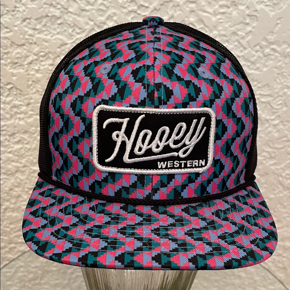 ⭐️NWOT HOOEY Youth Multicolor Graphic Cap Country Western Flat Brim Snap Back